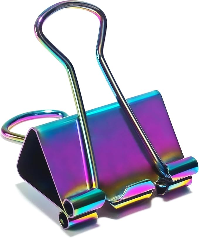 2 Inch Rainbow Paper Clamps, Medium Binder Clips for Home Office, 2 Pcs | 2-pack, Medium Rainbow Binder Clip, Colorful Paper Clamps, for Organizing Office Files, Folders, and Documents.