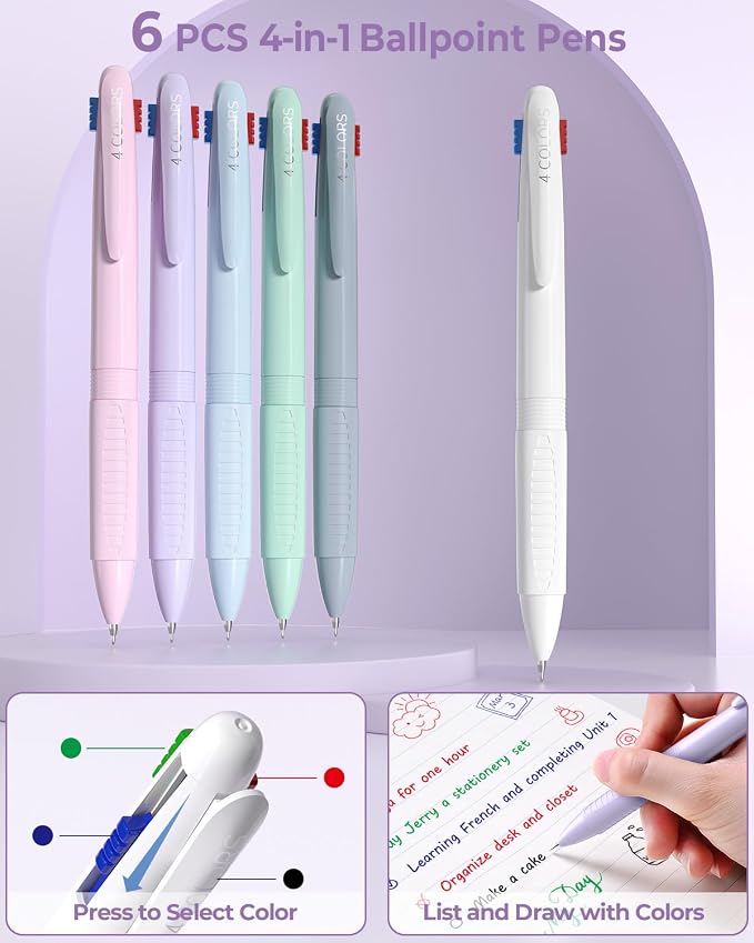 Four Candies 56 PCS School Supplies with Cute Pencil Case (Light Purple) | 6 Multicolor Pens, 12 Pastel Highlighters, 5 Black Gel Pens, 9 Mechanical Pencils, Student Stationery Set College Essentials