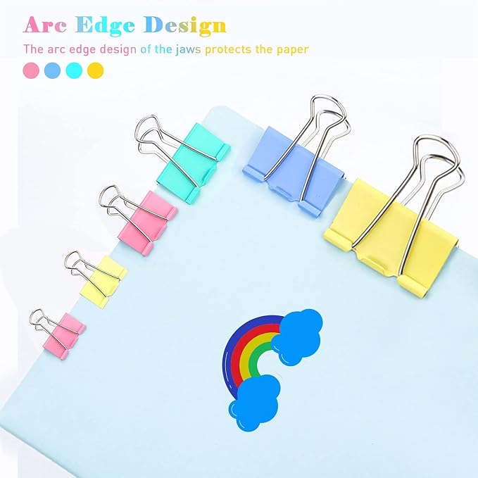 Mini Binder Clips, 120 Pack, 5/8 Inch, Color, Standard 15mm, Micro Paper Clips, Fold Clamp, Capacity 0.23 Inch, Office and School Supplies