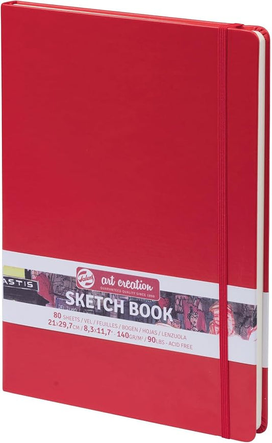 Talens Art Creation Sketchbook Red 21X29,7 cm, 140 Grams | Hard-Bound Pocket Notebook, 140 GSM/94 lbs Paper, Acid-Free Blank Cream Paper, Ribbon Bookmark and Elastic Closure