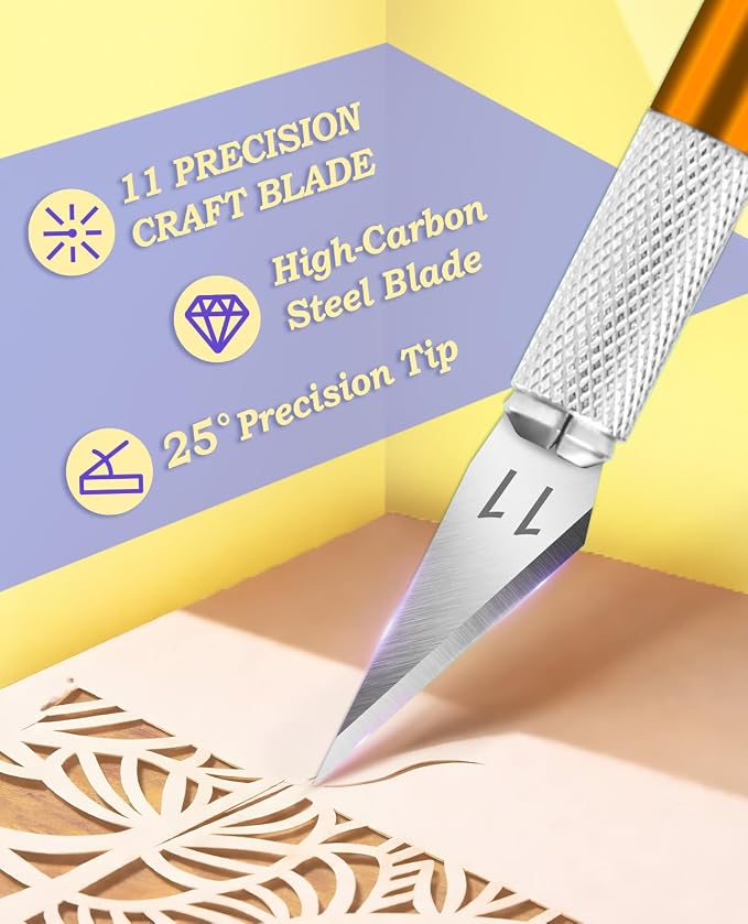 DIYSELF Exacto Craft Knife Set with 10 Extra #11 Blades, 6-Inch Metal Ruler | Craft Razor Knife with Ruler for Polymer Clay, Paper, Vinyl & Models, Exacto Knife for Crafting, Artists & Hobbyists, Gold
