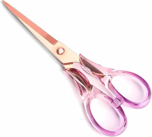 Aesthetic Purple Transparent Acrylic Scissors, 6.3" Craft Shears with Gold Sharp Stainless Steel Blades for Home Office & School, Cute Stationery Tools for Scrapbooking & Gift Wrapping