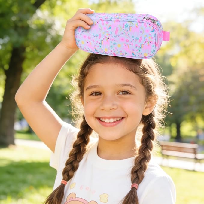 RHCPFOVR Kids Pencil Case for Girls-Soft Zipper Large Capacity Pencil Pouch for Girls Pencil Case for School Pencil Bag for Toddler (Pink Unicorn Garden)