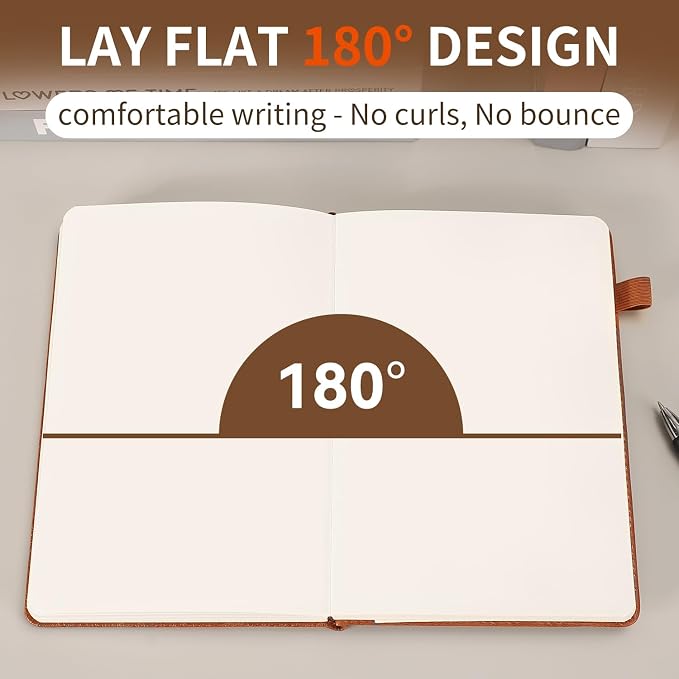 Blank Journal Notebook,256 Pages,A5 Size (5.7'' x 8.3''),Vintage Tree Growth Ring Leather Hardcover Journal,100 GSM Thick Paper,for Daily,Work,School,Note Taking or Sketching(Light Brown)