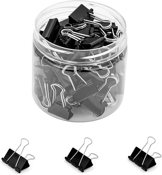 Temiary Binder Clips, mini Metal Binder Paper Clip Black 0.6 Inch, 60 Pcs | Micro Paper Clamps with Clear Storage Container, Binding Paperwork Clamps for School Teachers Office Supplies