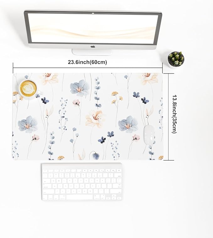 QIYI Large Mouse Pad, Floral Desk Mat for Desktop, Women Girls PU Leather Waterproof Gaming Mousepad, Computer Laptop Flower Desk Accessories Protector Writing Pad for School Office Home 23.6" x 13.8"