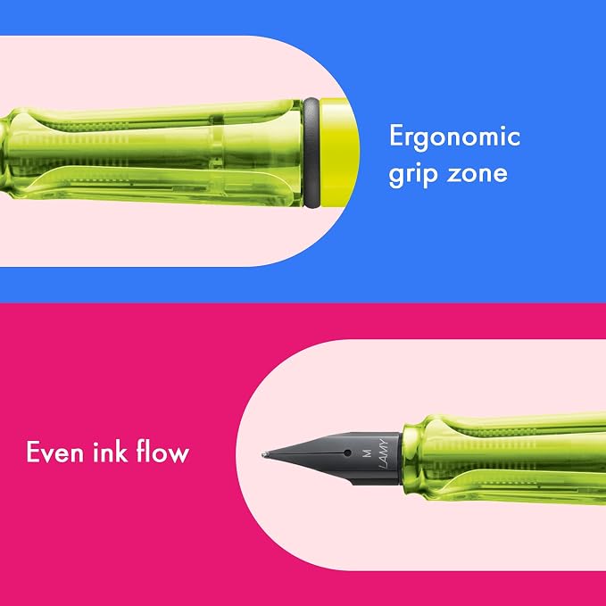 LAMY safari neonyellow - Fountain Pen with ergonomic grip & polished steel nib in size F - ideal for any Writing & Calligraphy - including LAMY T 10 blue cartridge - Right-Handed