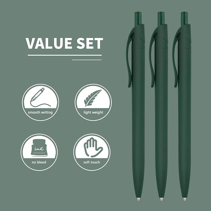 deegtran Pens Bulk, 50 Pack No Bleed Green Click, Wholesale Retractable Ballpoint Pens, Pens Medium Point, Smooth Ink Pens, 1.0MM Green Ink