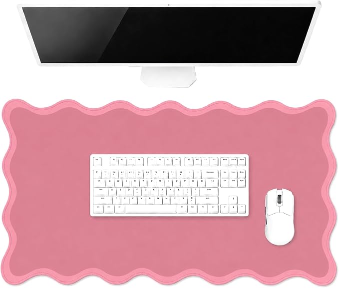 Hahafelt Scalloped Desk Mat Large Desk Pad Cute Coquette Table Mat Back to School Preppy Table Make up Pad Nonslip Graduation Gift with Stitching Waterproof Gaming(Dark Pink,31.5 x 15.8 Inches)