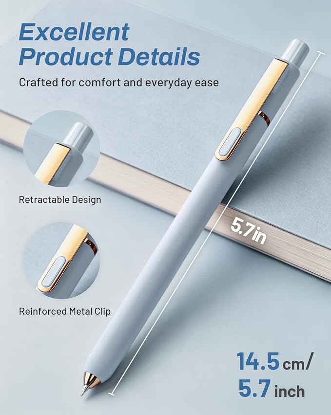 SUNEE Gel Pens, 6 Pack 0.5mm Pens Fine Point Smooth Writing Pens with Quick-Dry Black Ink, Cute Aesthetic School Office Note-Taking Pens for Journaling - Blue