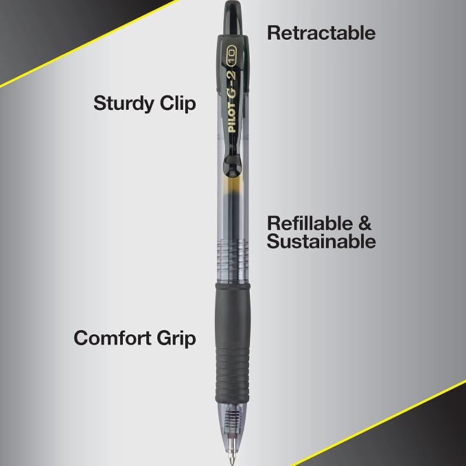 Pilot G2 Premium Refillable & Retractable Rolling Ball Gel Pens, Bold Point, Bold Gel Pens, 1.0mm, Black Ink, 12-Pack