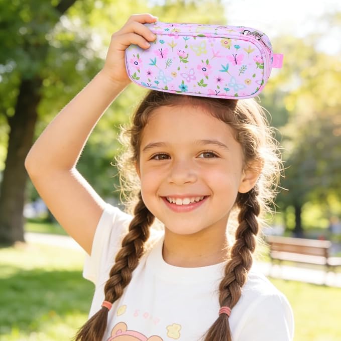 RHCPFOVR Kids Pencil Case for Girls-Soft Zipper Large Capacity Pencil Pouch for Girls Pencil Case for School Pencil Bag for Toddler (Pink Butterfly)