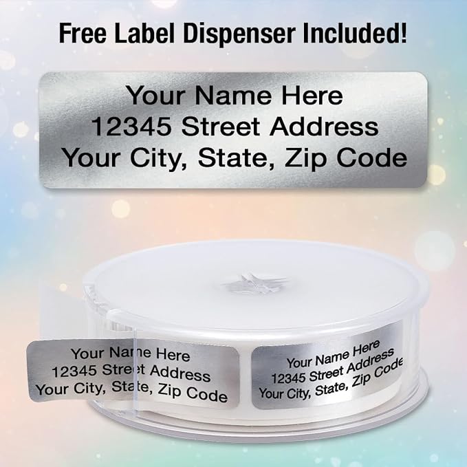 Colorful Images Return Address Labels, 3/4" x 2 1/2" | Silver Metallic Foil, 500 Count, Self-Adhesive , With Dispenser, Customize with Name & Shipping Address