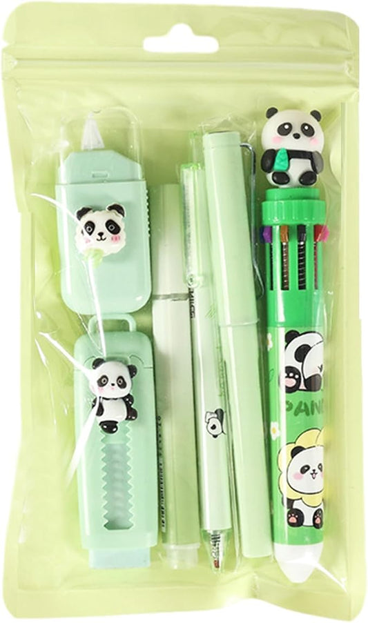 MOZXIRZ 6 Pcs Cute Panda Stationery Set for Women Back to School Supplies Office Supplies Including Gel Ink Pens Ballpoint Pens Pencil Eraser (Panda)