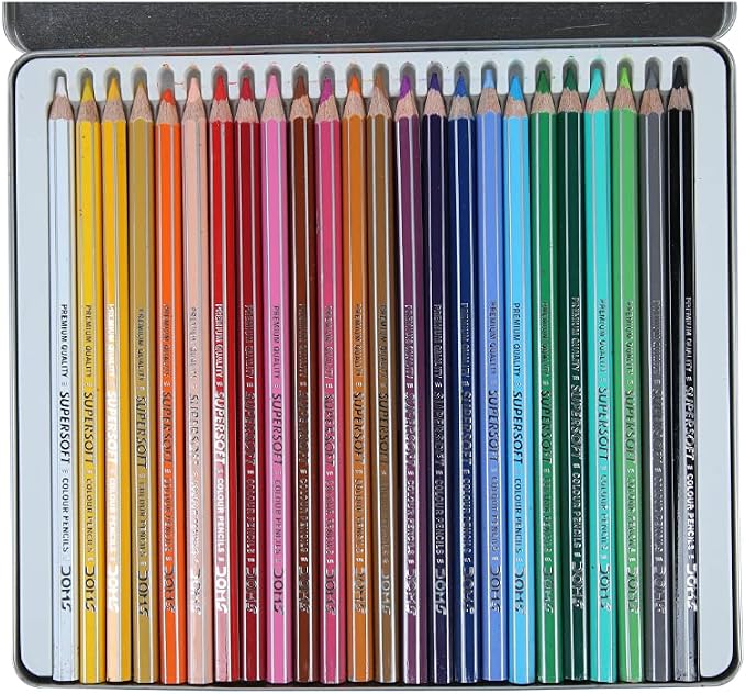 Doms Supersoft Non-Toxic Colour Pencil Set in Flat Tin Box (24 Assorted Shades x 2 Set), Multicolor (DM7206P2)