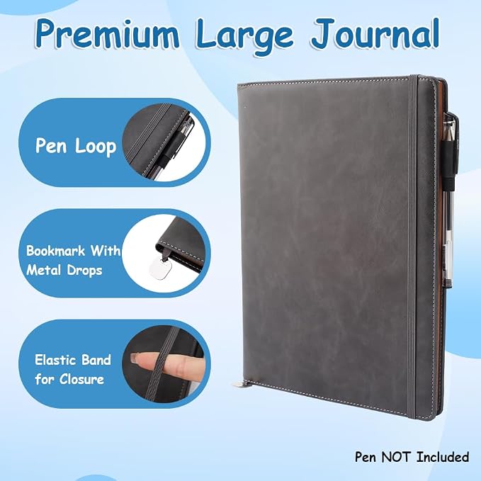 King Mills A4 Hardcover Notebook 8.5 X 11, A4 College Ruled Notebook, Black | 192 Pages, 100GSM Premium Paper, A4 Notebook Hardcover, PU Leather Cover, Pen Loop