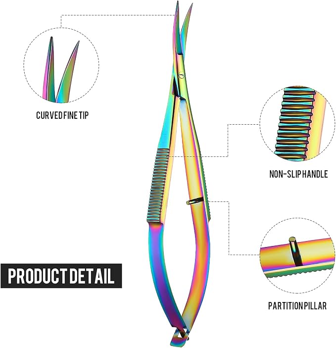Shynai 2 Pieces 4.7 Inch Embroidery Scissors Curved Eyebrow Scissors Tip Spring Action Stainless Steel Cutting Eyebrow Trimming Craft(Multi-color)
