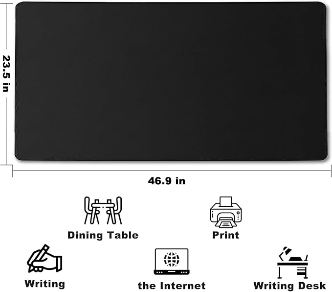 46.9" x 23.5" Waterproof Fabric Desk Pad, Rubber Anti-Slip Base, Stitched Edges No Curling, Fits Laptop Keyboard and Mouse, Smooth Office Mat Large Mouse Pad for Work Game, Black