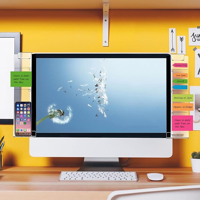 Monitor Memo Boards for Computer, Set of 2 (Left & Right) Multifunction Acrylic Screen Message Reminder Pad Side Panels Phone Holder - Utility Organizer for Office Desktop, Gift of 1 Pack Sticky Notes