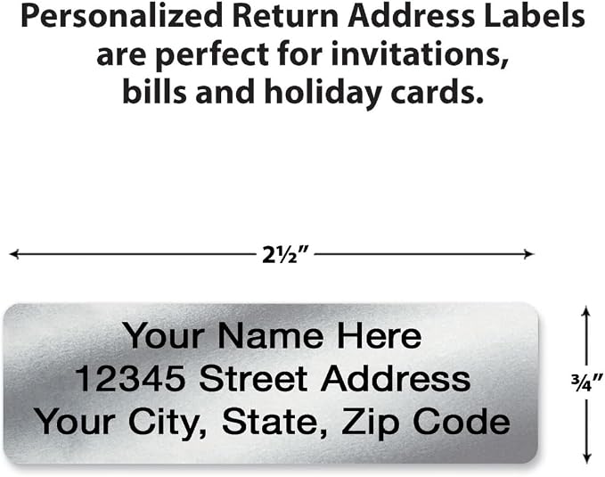 Personalized Return Address Labels, Roll of 125 Silver Foil Self-Adhesive Labels Without Dispenser, Customize with Name & Shipping Address, Colorful Images