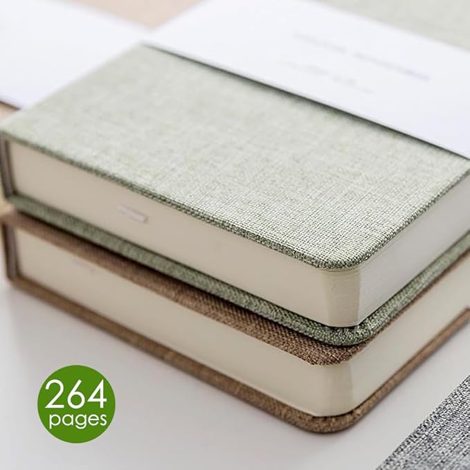 Linen Notebook, College Ruled, Hardcover, Lay Flat, B6, Small, 5x7, Thick, 100gsm, Green, Journal for Writing, Notebook for Work, Office