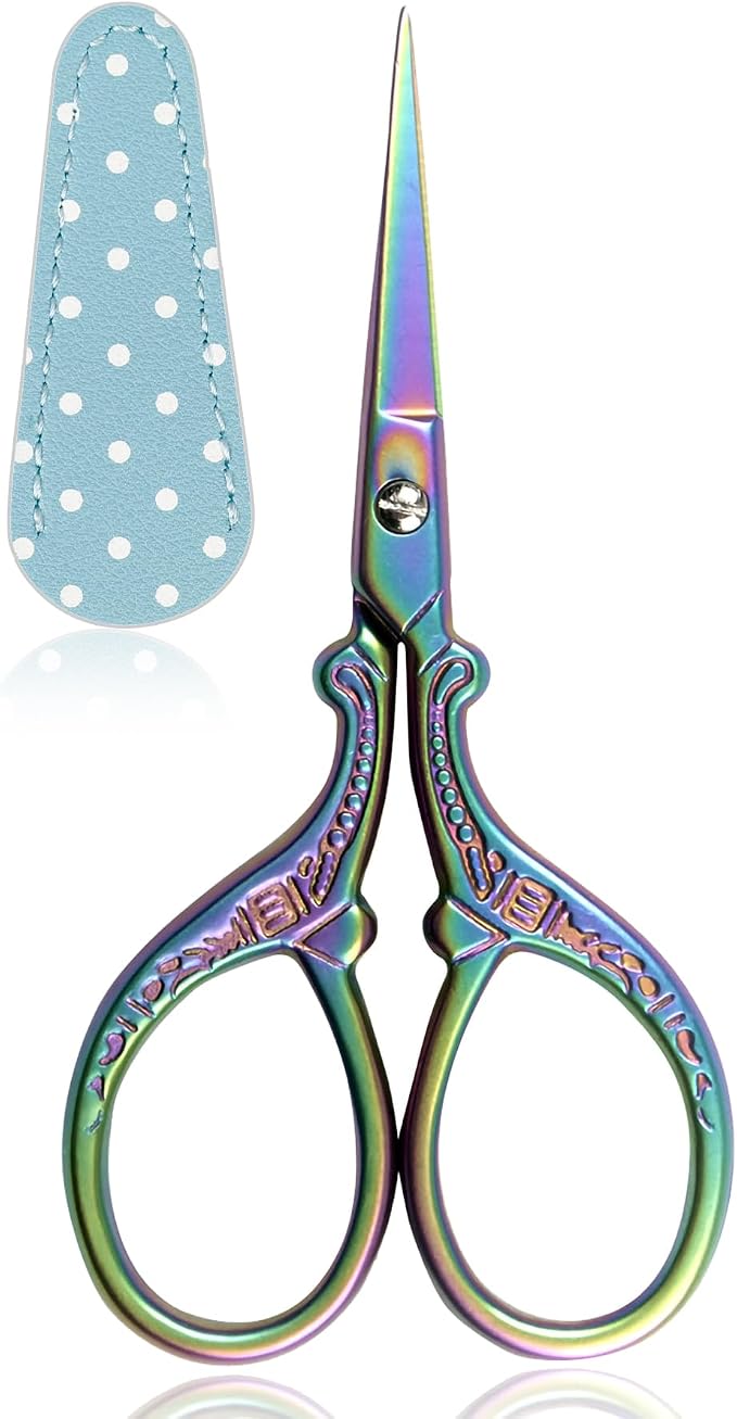 BIHRTC Small Craft 3.6inch Rainbow Scissor with Leather Cover Stainless | Steel Sharp Tip Shears Scissors for Cross Stitch Sewing Crafting Art Work Threading Needlework Knitting