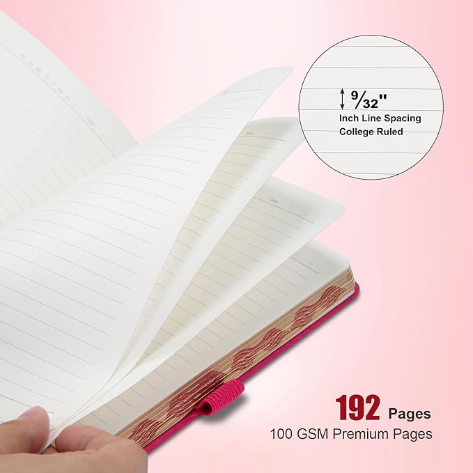 Comix Aesthetic Lined Journal for Women, 192 Pages, 100GSM Paper, Pretty Leather Journal Notebook for Writing, Cute A5 Hardcover Notebook for Work Home School, 5.5" x 8.3", Red, Leaf Motif