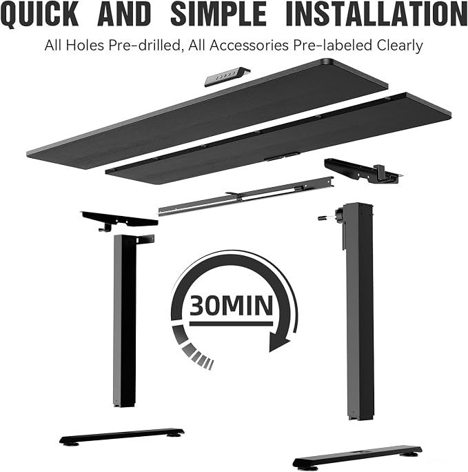 Veken 63×27.6 Inch Large Electric Standing Desk, Gaming Table, Black | Height Adjustable Sit Stand Up Computer Tables for Home Office, Study , Writing, Suit students, employees and group work