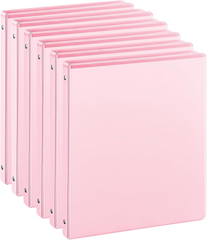 SUIN 1/2-Inch 3 Ring Binders with 2 Interior Pockets, Basic 0.5'' Binders Holds 100 Sheets Letter Size, Office School Home, 6 Pack