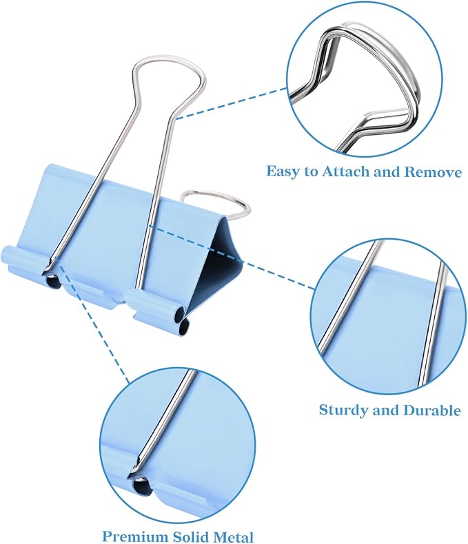 Temiary Metal Binder Clips, Assorted Sizes Extra Large, Large, Medium, Small, Mini, Micro Binder Paperwork Clip, Morandi Colored Paper Clamps Bulk for Office, Home, School (Blue 208P)