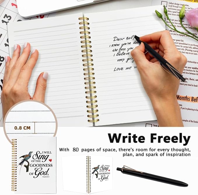 Christian A5 Spiral Notebook Journals for Women & Ballpoint Pen 2pc - I Will Sing of The Goodness of God,Prayer Journal for Woman,Bible Notebook