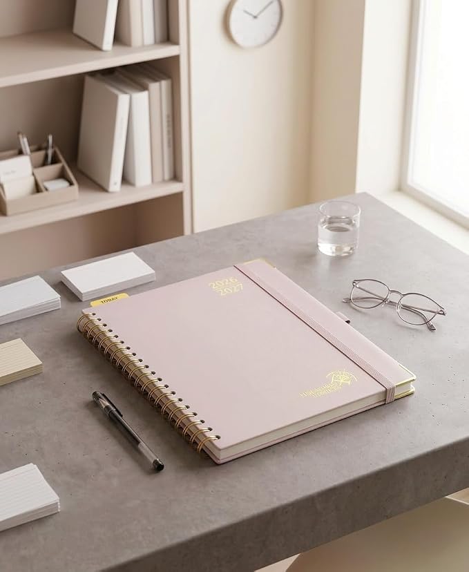 POPRUN 2026-2027 Weekly Planner 10" x 8"Weekly and Monthly Planner Calendar | Jul 2026 - Jun 2027，Daily Agenda Book & Appointment Book with Hourly Schedule, Tabs, Hardcove- Light Pink