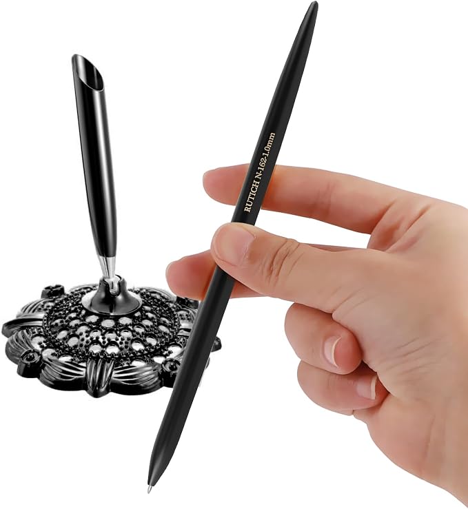 Hollow Round Pen Holder Signing Pen Set for Wedding Bridal Opening Ceremony Graduation Offic, Black…