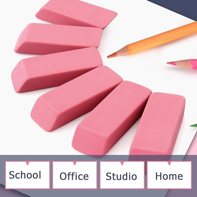 Tamaki Large Erasers, Pink, Pack of 6 | Pencil Erasers for Drawing, Artist Eraser