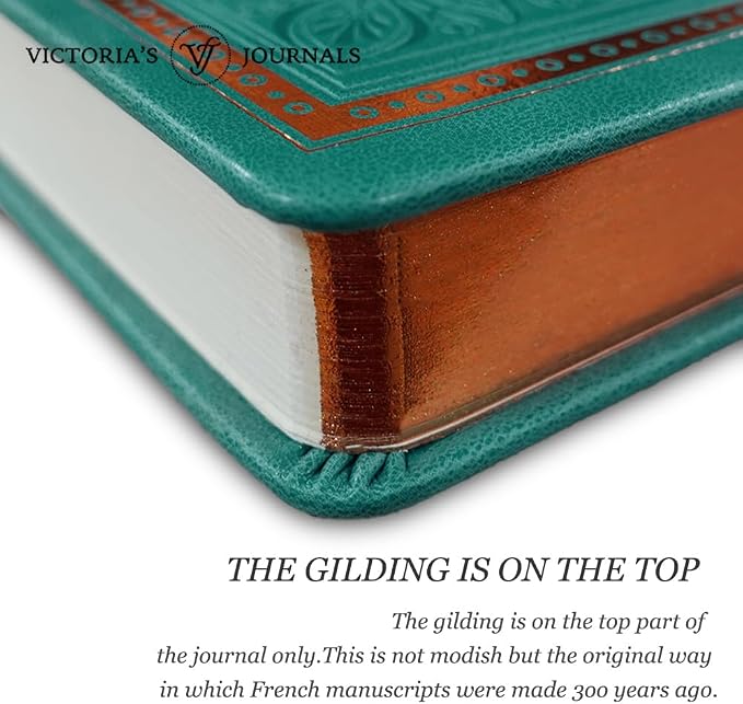VICTORIA'S JOURNALS Vintage Journal Faux Leather Gilded Edge Hardcover | Retro Embossed Cover, Fountain Pen Friendly Paper, Premium Vegan Leather Notebook, Gilded Edges, Great for Gifting