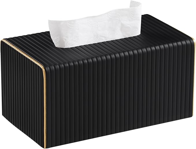Extra Large Rectangle PU Leather Tissue Box Cover with Magnetic Closure, Decorative Tissue Holder & Storage Container for Bedroom, Living Room, Dining Room, Bathroom, Countertop, Desk & Office (Black)