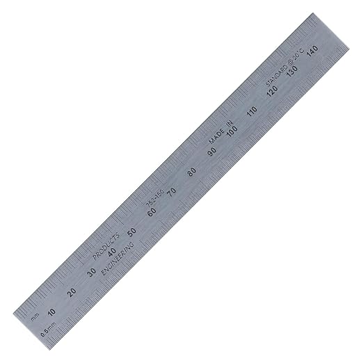 PEC Tools 150mm High Contrast Metal Ruler, Stainless Steel with Black Chrome Finish, Fully Metric Graduation (0.5mm, 1.0mm), Easy to Read Machinist Rule, Made in USA