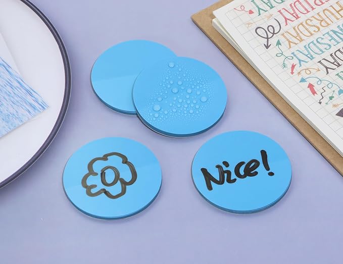 ONLYKXY 4 Pack Round Clear Sticky Notes 1.77inch Waterproof Self-Stick Book Tabs 200 Sheets PET Markers Sticky Notes Pad Index Sticker (Light Blue)