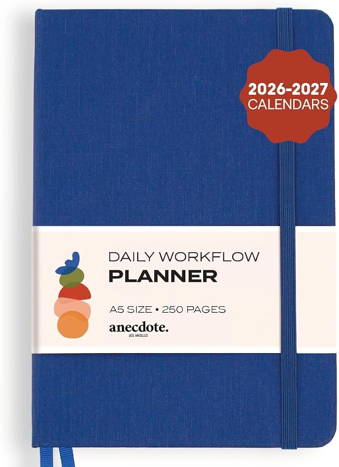 Anecdote Daily Planner w/ 2026-2027 Calendar | Start Anytime 26 Weeks Undated | 1 Page per Day | 8.5" x 5.2" | Hardcover To-Do List Organizer, Plan Your Success, Achieve Productivity Goals (Royal Blue)