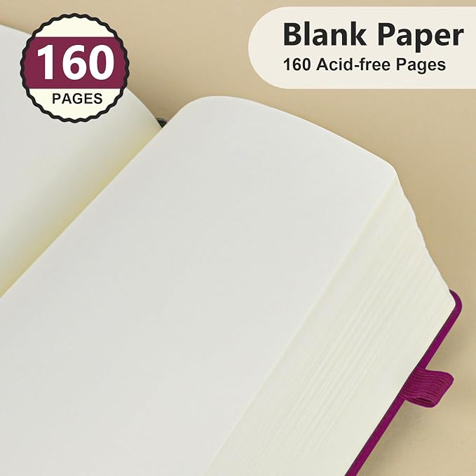 PERCUN Blank Journal Notebook, A5 Hardcover Sketchbook, 140 Pages 5.9"×8.5" | Leather Unlined Notebook for Drawing & Writing, Travel Diary, Art Journal for Men Women, School & Work