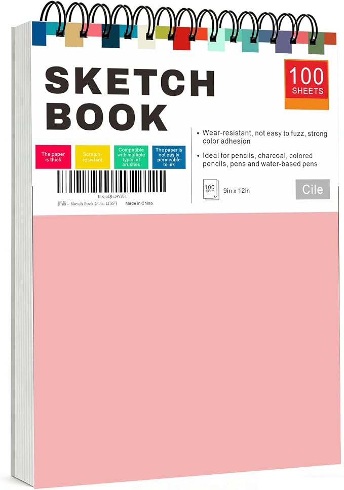 Cile Mixed Media Sketchbook–12x9 Inch,100 Sheets,100gsm Acid-Free Paper,Perfect for Drawing and Sketching with Tracing and Pastel Papers