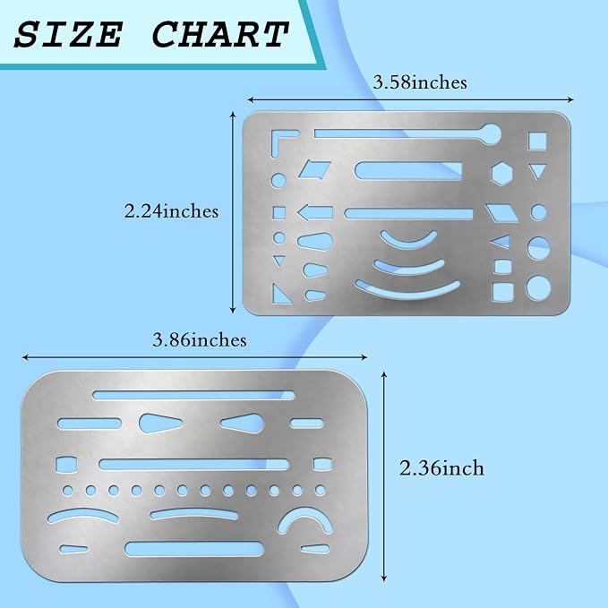 Clabby 4 Pieces Drafting Eraser Shield Erasing Shield for Drawing Stainless Steel Drawing Template Tools Stencil with 26 Openings or 27 Openings for Mechanical Engineering Artists, 2 Designs