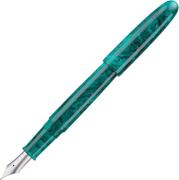 Asvine C80 Fountain Pen #8 Stub 1.1mm Nib Large Handcraft Calligraphy Art Drawing Pen with Converter Pen Case Collection Set (Green Glitter)