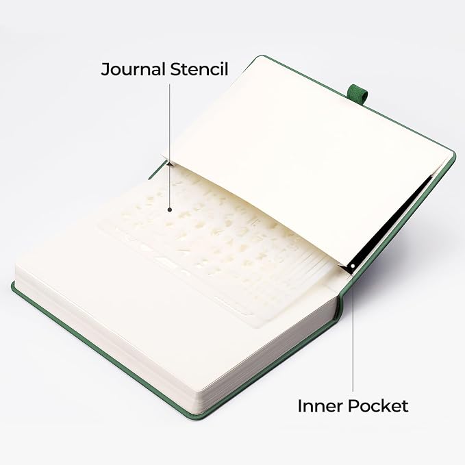 EMSHOI Dotted Journal Notebook, 320 Pages, A5 Size (5.7'' x 8.3'') | Leather Hardcover, 100 GSM Thick Paper, for Journaling, Planning, Tracking & Sketching, Sun Debossed (Dark Green)