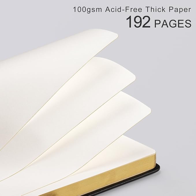 Blank Journal Notebook for Women Men, 192 Pages, A5 (5.7'' x 8.3'') | Hardcover Leather Notebook with 100GSM Thick Paper for Traveling, Sketching, Drawing, Painting (Black)