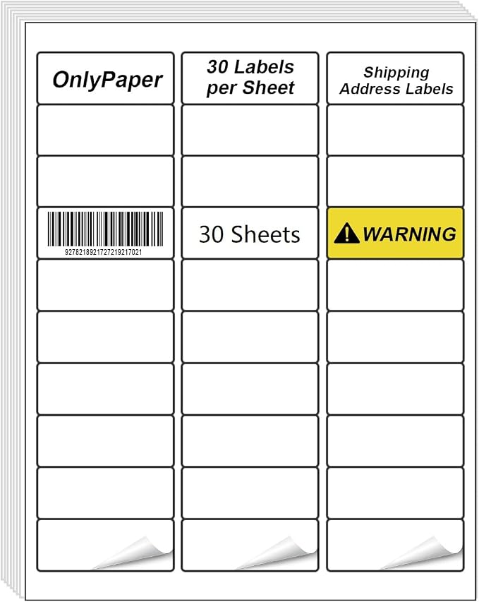 Shipping Labels - 30 Sheets 30 UP Self Adhesive Mailing Labels,1" X 2-5/8" Address Labels for Laser & Inkjet Printers, Handwrite-Friendly, BPA-Free (900 Labels)