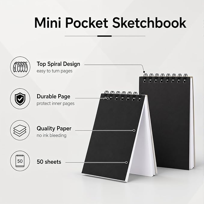 Watersay 100 Pack Small Spiral Notebook Bulk, 3x5 Pocket Notepads,Black | Memo Pads, Mini Blank Sketchbook, for School Office Grocery Shopping Lists, Back to School Gift, Students Rewards, 50 Sheets