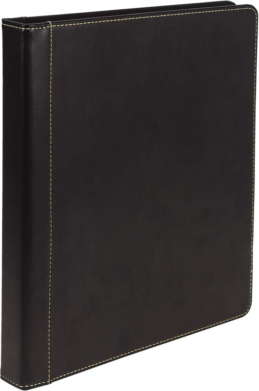 Samsill 0.5 Inch 3 Ring Binder, Leather, Black with Contrast Stitching, 8.5X 11 Inch, 3 Rings, Notebook Binder, Portfolio Organizer, Planner, Journal