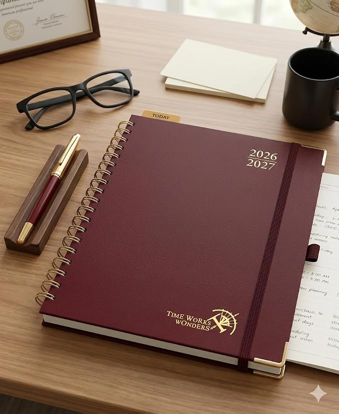 POPRUN 2026-2027 Weekly Planner 10" x 8"Weekly and Monthly Planner Calendar | Jul 2026 - Jun 2027，Daily Agenda Book & Appointment Book with Hourly Schedule, Tabs, Hardcover - Burgundy