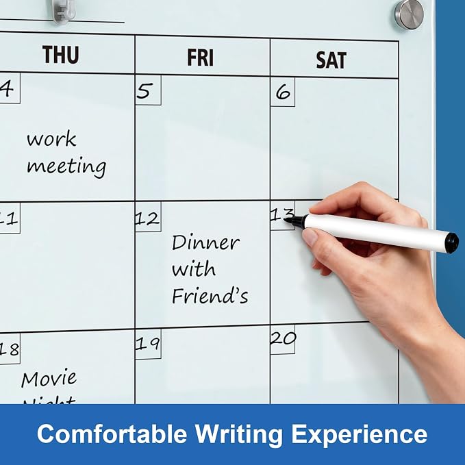 Glass Dry Erase Calendar for Wall, 48 x 36 Inches Magnetic Glass Monthly Calendar Whiteboard, 4' x 3' Frameless Planner Board for Office, Home, School
